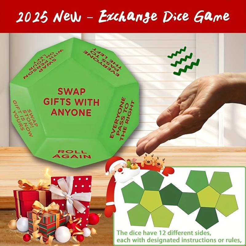 [Customer Favorite] Christmas Party Favor Dice - 3x3 Inch Santa Gift Exchange Game, 12 Unique Sides for Festive Holiday Fun & Family Entertainment Holiday Decorations