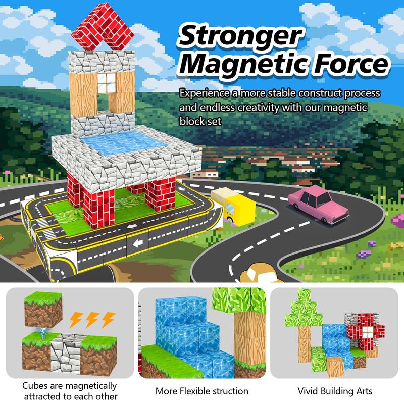 100-Pack Magnetic Building Bricks For Kids 4-8 Years Old, Magnetic STEM Sensory Toys - Build Mine World Set, Tile Race Track Christmas Halloween Birthday Gift building  blocks magnetic  toys