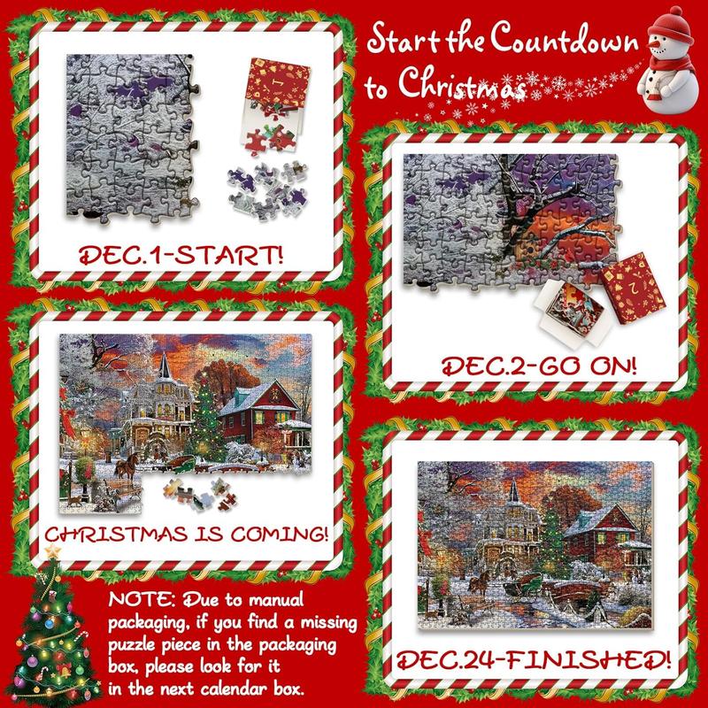 Adult Christmas Countdown calendar Puzzle 1000 pieces, Christmas Countdown Festival, Winter 2024 beautiful snowman