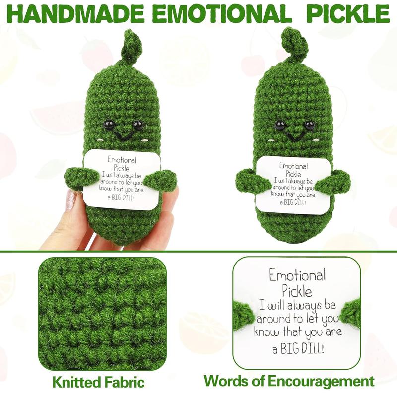 Handmade Emotional Positive Pickle Gift, Cucumber Crochet Doll Inspirational Gifts with Cards, Cute Knitted Cucumber Mini Funny Support Pickle Potato Friend Birthday Gifts (Emotional Pickle)