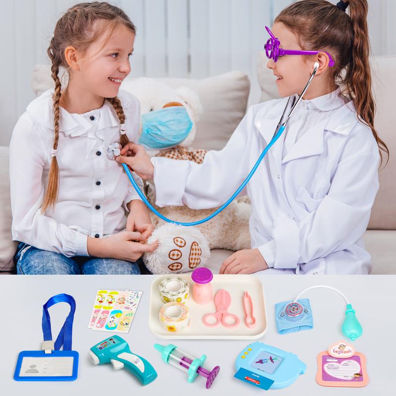 Doctor Kit for Toddlers 3-5, 40 Pcs Kids Doctors Play Set with Talking Flash Cards, Stethoscope, Pretend Play Medical Kit for Kids, Christmas Birthday Gifts for Kids Toddlers