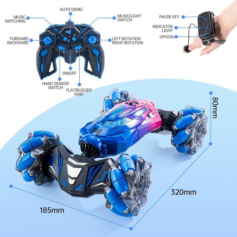 Gesture Sensing RC Stunt Car, 2.4GHz 4WD Stunt Car Toys for Ages 6-12 yr Boys Girls, Hand Controlled Remote Control Twist Cars, Offroad 360? Rotation with Lights and Music for Birthday Gifts