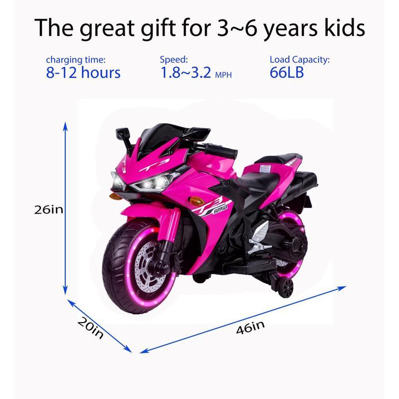 Blue Orange Purple Pink Red White Kids Ride On Motorcycle,12V motorcycle for kids 3-6 years Boys Girls,12v7ah kids motorcycle ride on toy with Training  Wheels manual throttle drive by hand  Lightting Wheels,Birthday Christmas Gift, perfect gift