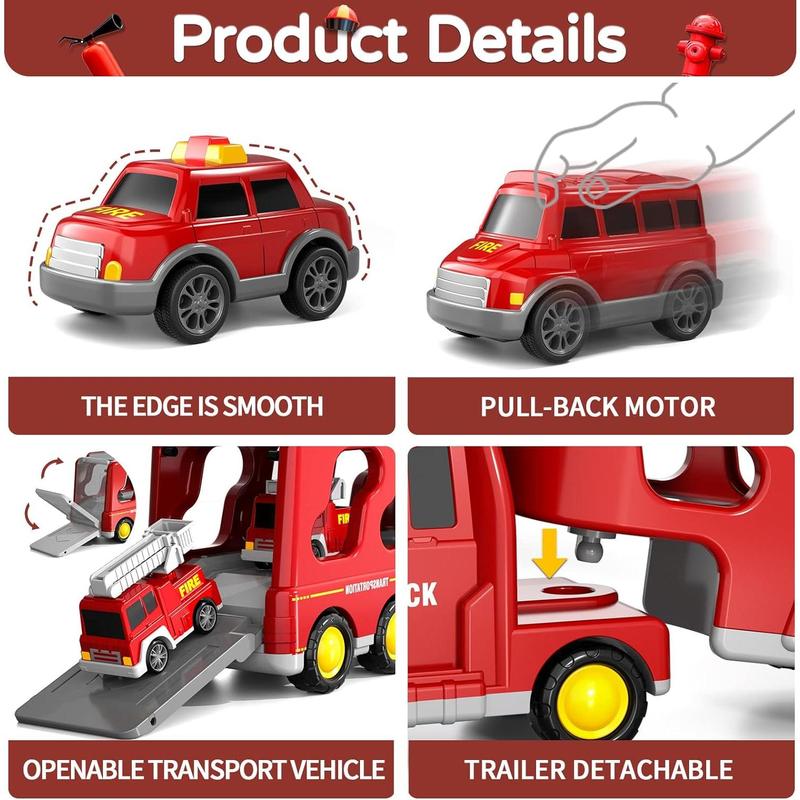 Fire Truck Toys , 5 in 1 ,7 in 1,Truck Friction Power Toy Car, Fire Rescue Truck, Ladder Truck, Helicopter and Sprinkler, Christmas Birthday Gifts