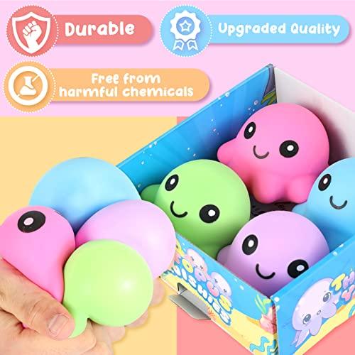 Octopus Stress Balls for Kids 4 Pack: Octopus Squishy Balls Squeeze Toys - Stress Relief Ball for Children - Sensory Toy for Hand Grip, Classroom Prizes Party Favors