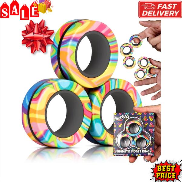 Stocking Stuffers for Teens - Magnetic Rings - Fidget Toys Adults - Magnetic Fidget Rings - Stocking Stuffers for Adults - Addictive Fidget Toy for Boys & Girls - Great Teen Gift - Multicolor