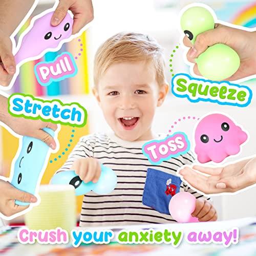 Octopus Stress Balls for Kids 4 Pack: Octopus Squishy Balls Squeeze Toys - Stress Relief Ball for Children - Sensory Toy for Hand Grip, Classroom Prizes Party Favors