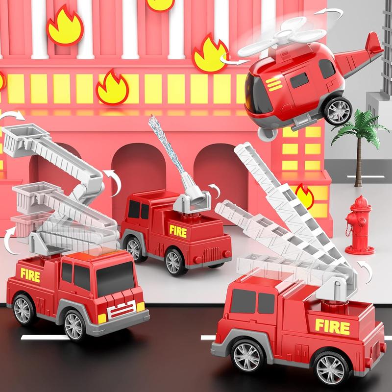 Fire Truck Toys , 5 in 1 ,7 in 1,Truck Friction Power Toy Car, Fire Rescue Truck, Ladder Truck, Helicopter and Sprinkler, Christmas Birthday Gifts