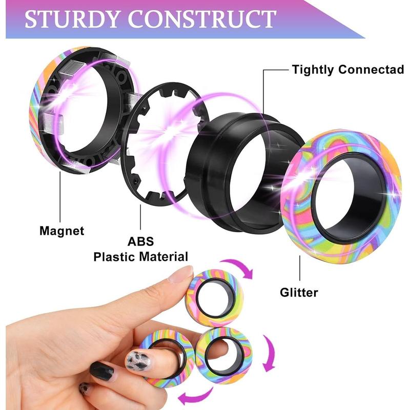 9Pcs Magnetic Rings Fidget Toy Set, ADHD Anxiety Magnetic Fidget Toys Adults Fidget Spinner Rings for Relief, Gifts for 8+ Year Old Teen Boy Girl