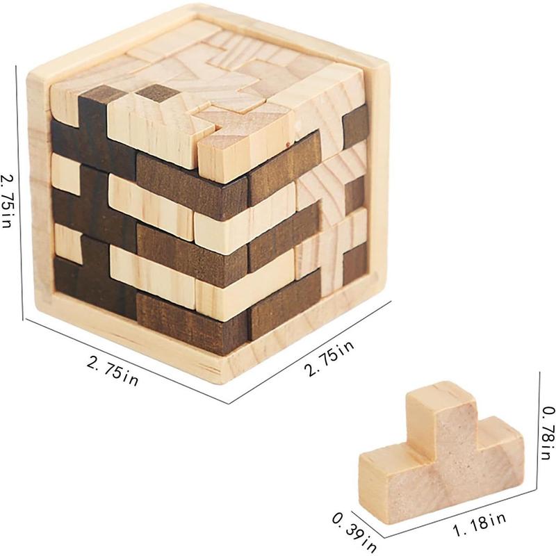 Wooden Brain Teaser Puzzle Cube Wooden Puzzles T-Shaped Jigsaw Logic Puzzle Educational Toy for Kids and Adults by AHYUAN (Brown and Natural)