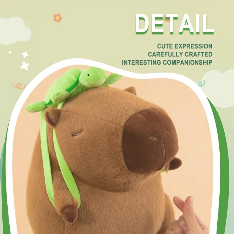 chiwushop 1pc Cuddly Capybara Plush Toy with Turtle Back, Festive Strawberry Hat, Soft Polyester Stuffed Animal, Perfect for Halloween, Thanksgiving, Easter, Christmas, Valentine'S Day, Birthday Gifts - Light Brown