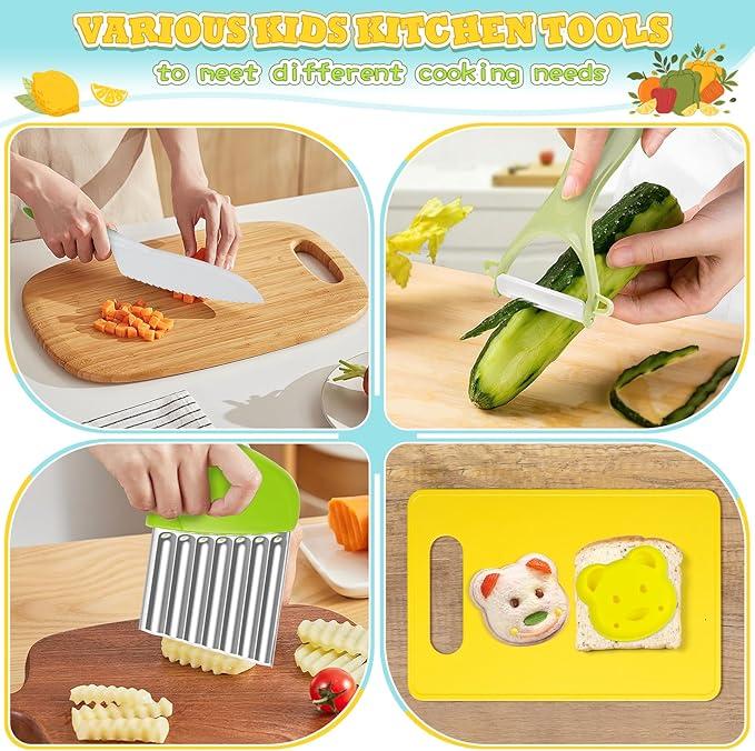 Child's Safe Culinary Cooking Set, 15pcs, Including Apron, Knife, Cutting Board, Food Mold and Other Kitchen Utensils Set, Christmas Gift for Kids cooking set Child's Safe kid kitchen