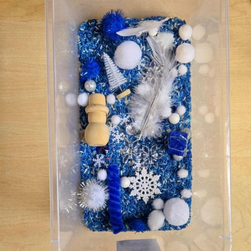 Winter Wonderland sensory rice, Blue and white complete bin