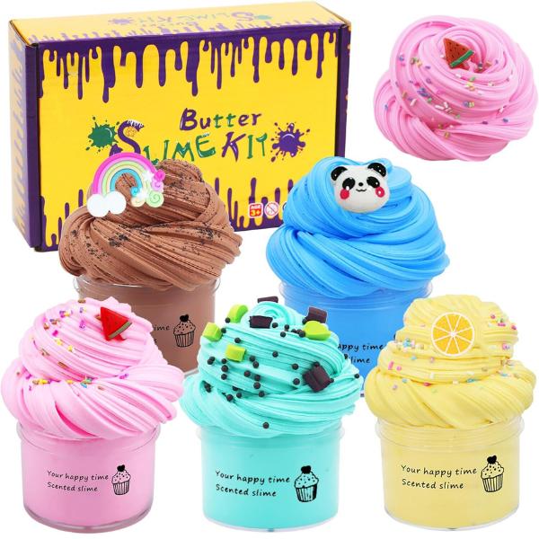 Christmas gift 5 Pack Butter Slime Kit,Birthday Gifts for Kids,Party Favor for Girls & Boys,Non Sticky,Super Soft Sludge Toy