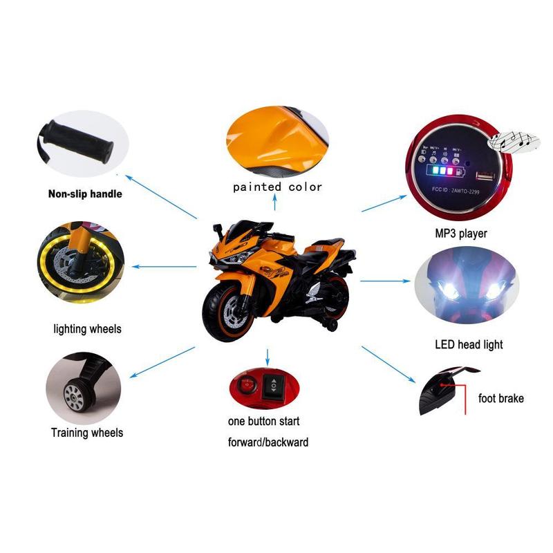 Blue Orange Purple Pink Red White Kids Ride On Motorcycle,12V motorcycle for kids 3-6 years Boys Girls,12v7ah kids motorcycle ride on toy with Training  Wheels manual throttle drive by hand  Lightting Wheels,Birthday Christmas Gift, perfect gift