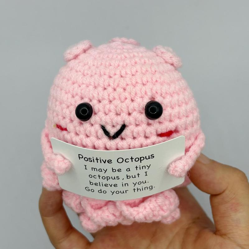 Positive Octopus Design Crochet Ornament, 1 Count Cute Mini Knitting Ornament with Positive Card, Handmade Emotional Support Gift for Friends Classmates Lovers Family