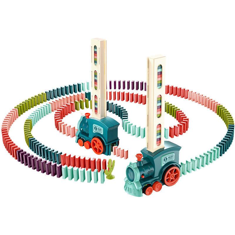 180 Domino Train - Domino Rally Train Montessori Toys for Boys Girls Birthday Battery-Operated Winter