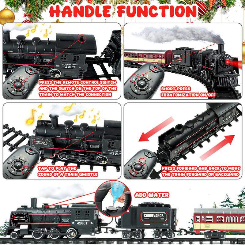 Remote Control Train Set, Christmas Gifts for Kids, Electric Trains with Tracks, Sounds, Lights