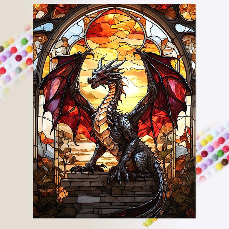 5D DIY Diamond Arts Colorful Painting Kit, Dragon Pattern Diamond Arts Colorful Painting without Frame, DIY Decor Painting for Bedroom