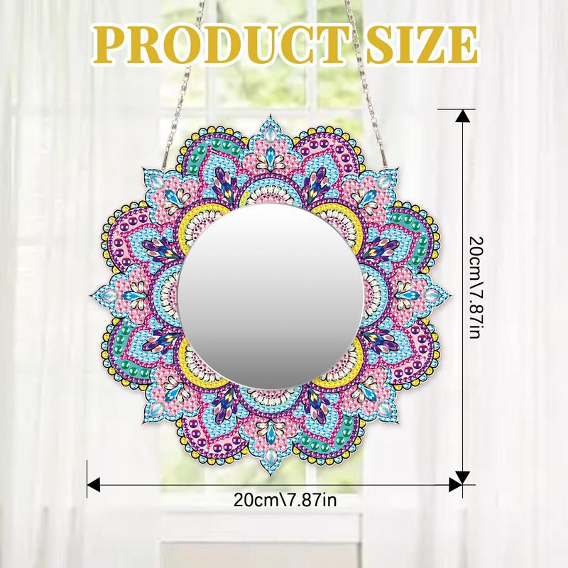 5D Diamond Arts Colorful Painting Kit Mirror Kit, Mandala Pattern DIY Diamond Art Mirror Kit, Handmade Art Crafts for Home Decor