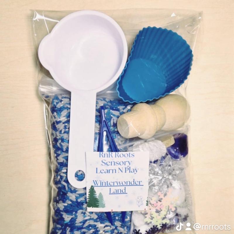 Winter Wonderland sensory rice, Blue and white complete bin