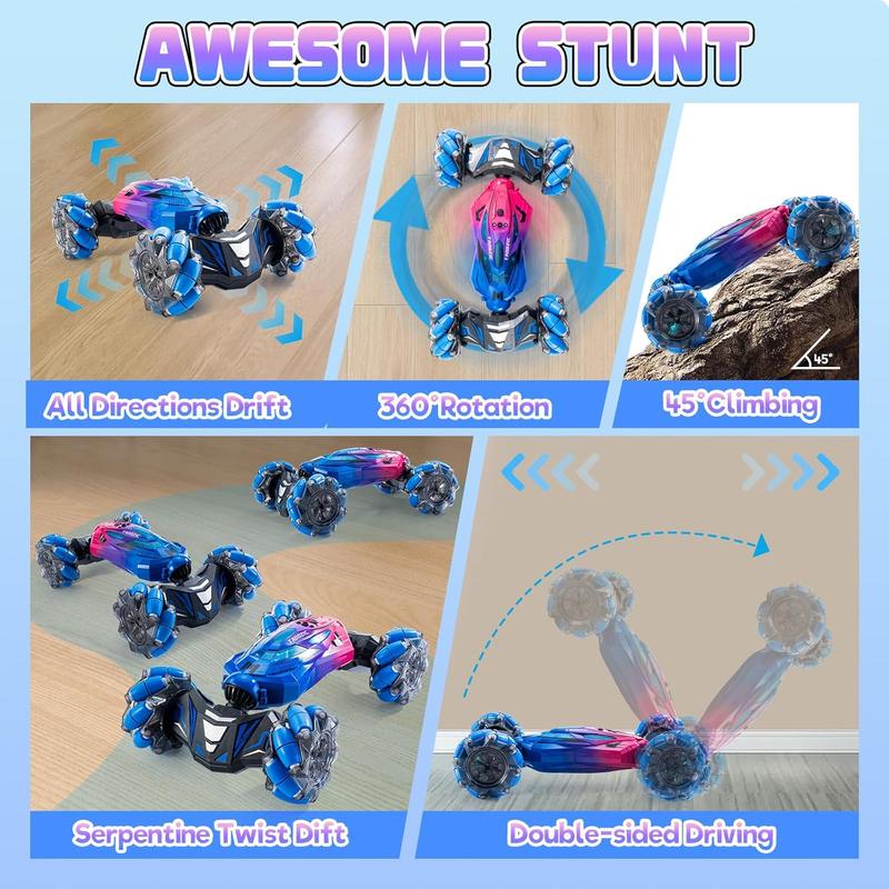 Gesture Sensing RC Stunt Car, 2.4GHz 4WD Stunt Car Toys for Ages 6-12 yr Boys Girls, Hand Controlled Remote Control Twist Cars, Offroad 360? Rotation with Lights and Music for Birthday Gifts