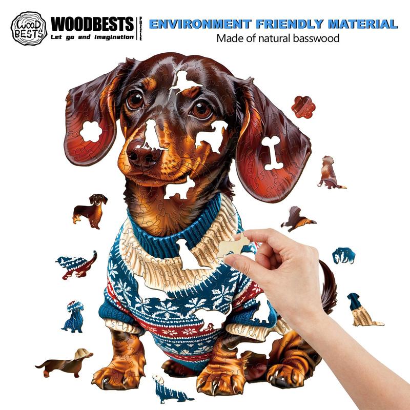 Trendy Dachshund Wooden Jigsaw Puzzle - Classic & Novelty Toy