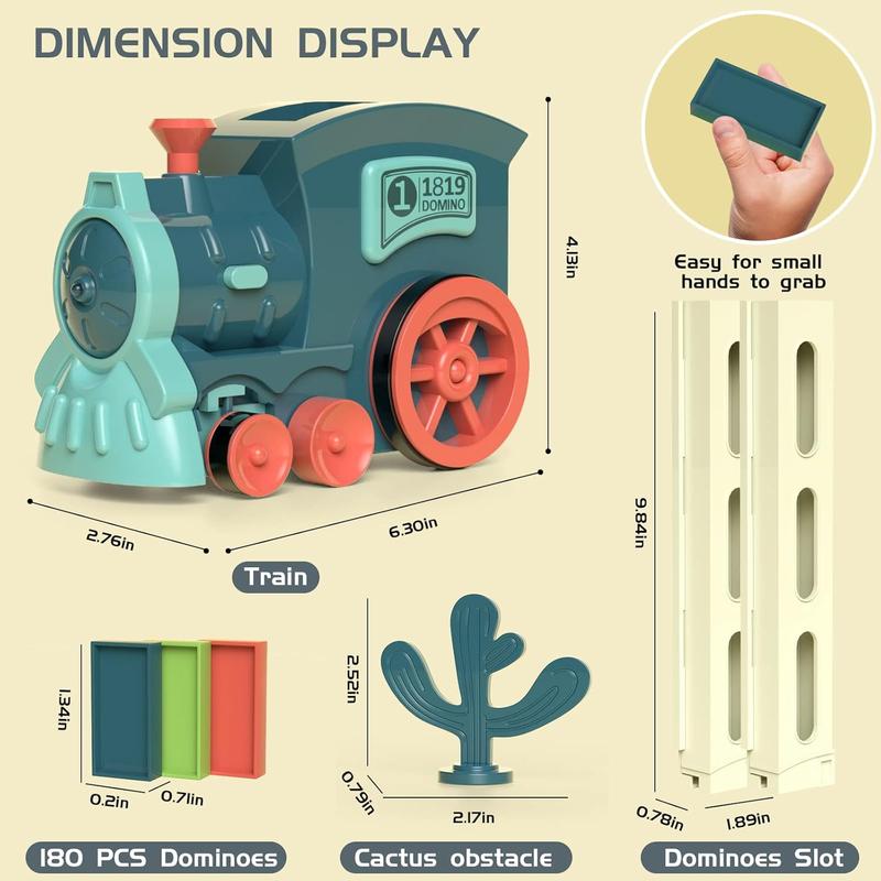 180 Domino Train - Domino Rally Train Montessori Toys for Boys Girls Birthday Battery-Operated Winter