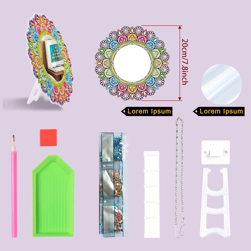 5D Diamond Arts Colorful Painting Kit Mirror Kit, Mandala Pattern DIY Diamond Art Mirror Kit, Handmade Art Crafts for Home Decor