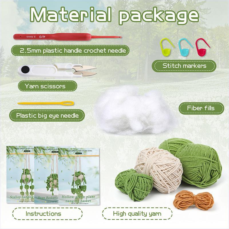 Hanging Flower Crochet Kit, 3 Counts set Crochet Starter Kit with Step-by-Step Instructions & Video Tutorials, Complete Crochet Kit for Beginners, DIY Crochet Supplies, Christmas Gift