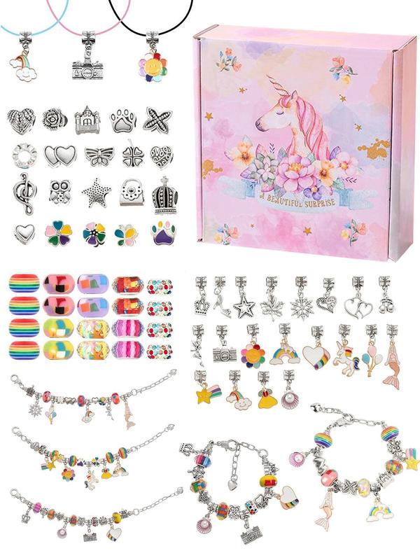 Unicorn Themed Jewelry Making Kit, Including Beads & Charms & Accessories, Diy Jewelry Making Kit for Bracelet Necklace Earrings Making, Cute Gift for Girls