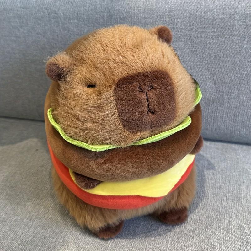 20cm 7.87inch Hamburger-Shaped Capybara Plush Toy - Soft, Cuddly, and Adorable Stuffed Animal - Unique Gift for Birthdays, Thanksgiving, and Christmas Celebrations