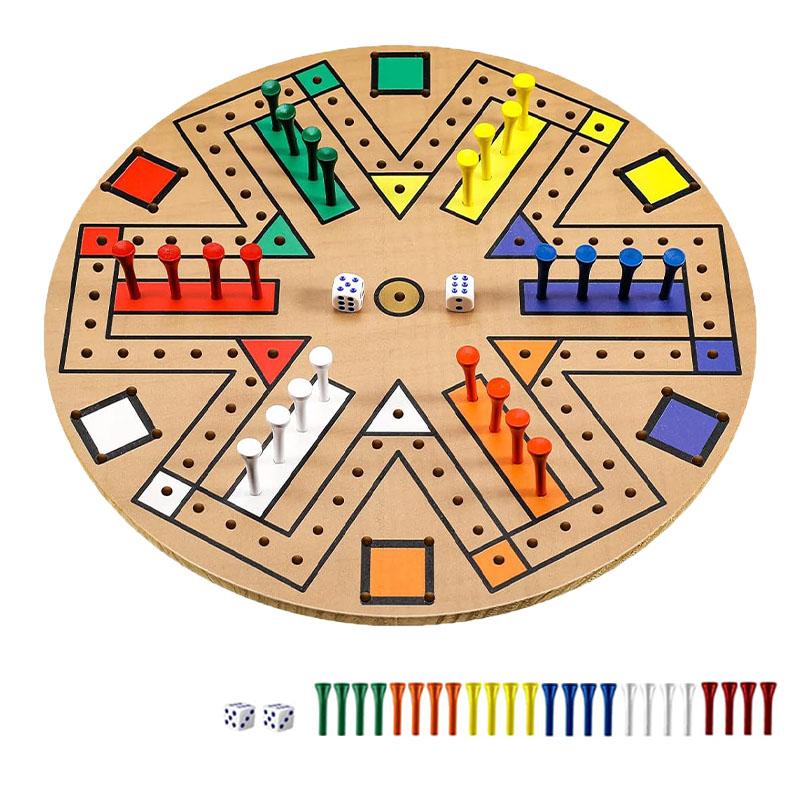 Fast Track Board Game Wooden 3-6 Players Board Game, Set with 24 Board Game Pieces and 2 Dice, 6 Colors, For Adult Family Game Night ,Indoor Outdoor For Party, Christmas Gift Decor