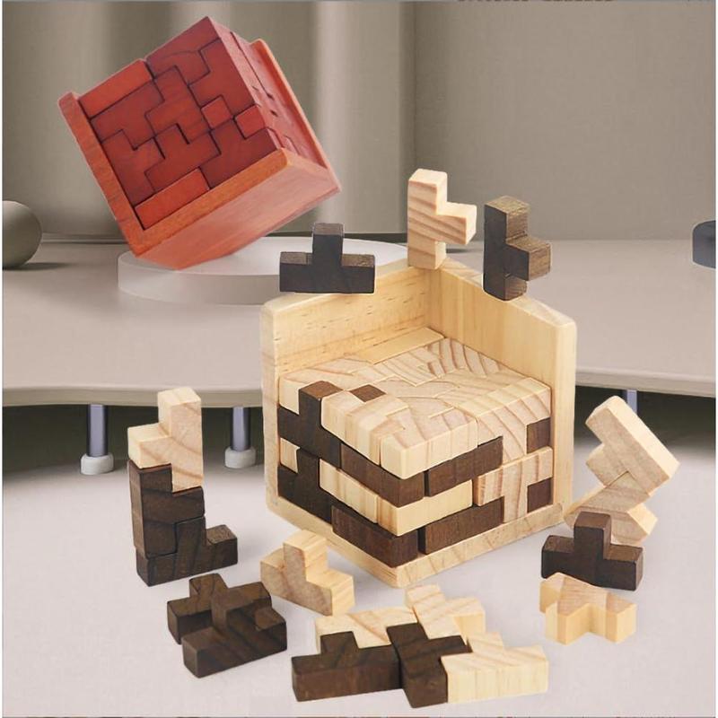 Wooden Brain Teaser Puzzle Cube Wooden Puzzles T-Shaped Jigsaw Logic Puzzle Educational Toy for Kids and Adults by AHYUAN (Brown and Natural)