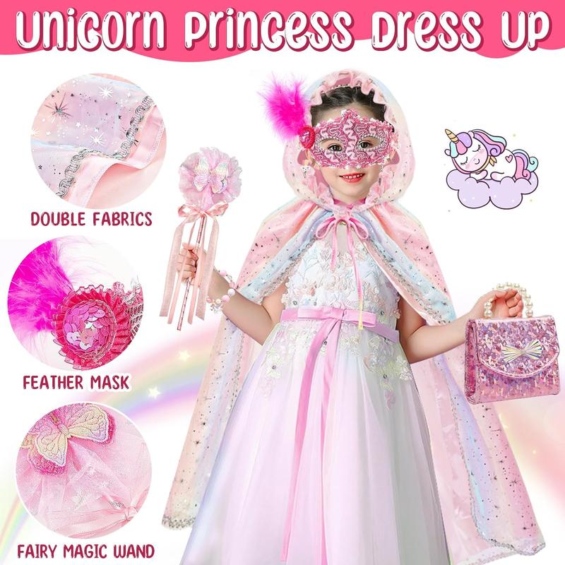 Christmas gift Unicorn Gifts for Girls Toy Kids Makeup Kit with Princess Dress Up Set & Cloak & Purse & Mask & Real Make up & Jewelry, Birthday Gift Toy for Little Girl Toddlers Age 3 4 5 6 7 8 Year Old