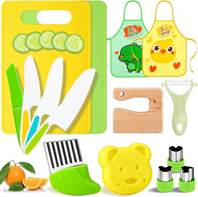 Child's Safe Culinary Cooking Set, 15pcs, Including Apron, Knife, Cutting Board, Food Mold and Other Kitchen Utensils Set, Christmas Gift for Kids cooking set Child's Safe kid kitchen