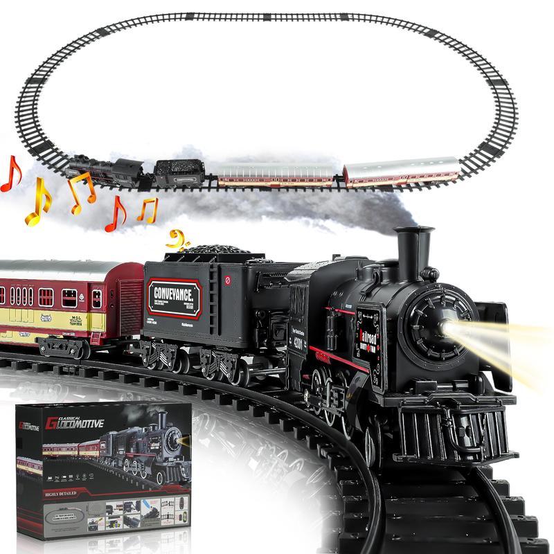 Remote Control Train Set, Christmas Gifts for Kids, Electric Trains with Tracks, Sounds, Lights