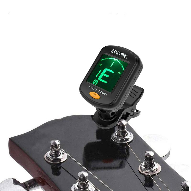 AROMA AT-01A Clip-on Guitar Tuners, (1 2 3Pcs Optional), with LCD Display, 440Hz, For Chromatic Acoustic Electric Guitar Bass, Ukulele Banjo Violin