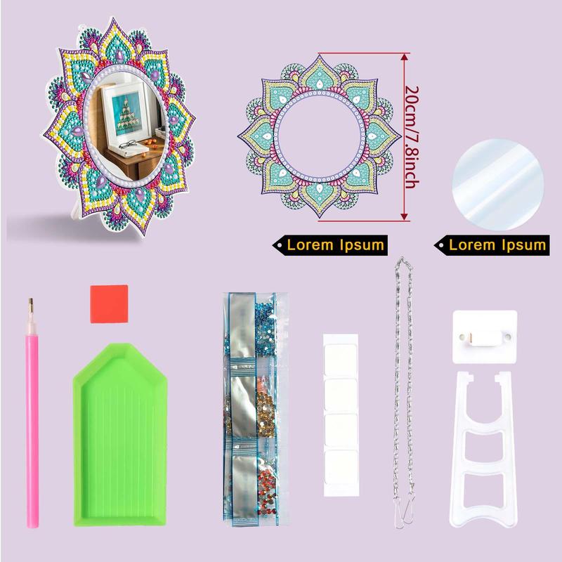 5D Diamond Arts Colorful Painting Kit Mirror Kit, Mandala Pattern DIY Diamond Art Mirror Kit, Handmade Art Crafts for Home Decor