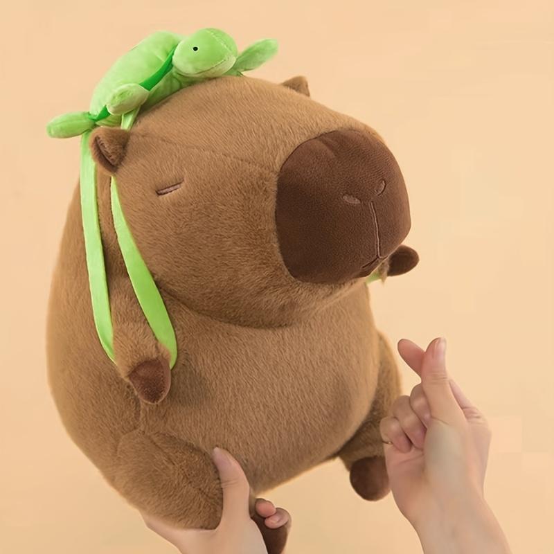 chiwushop 1pc Cuddly Capybara Plush Toy with Turtle Back, Festive Strawberry Hat, Soft Polyester Stuffed Animal, Perfect for Halloween, Thanksgiving, Easter, Christmas, Valentine'S Day, Birthday Gifts - Light Brown