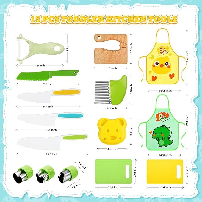 Child's Safe Culinary Cooking Set, 15pcs, Including Apron, Knife, Cutting Board, Food Mold and Other Kitchen Utensils Set, Christmas Gift for Kids cooking set Child's Safe kid kitchen