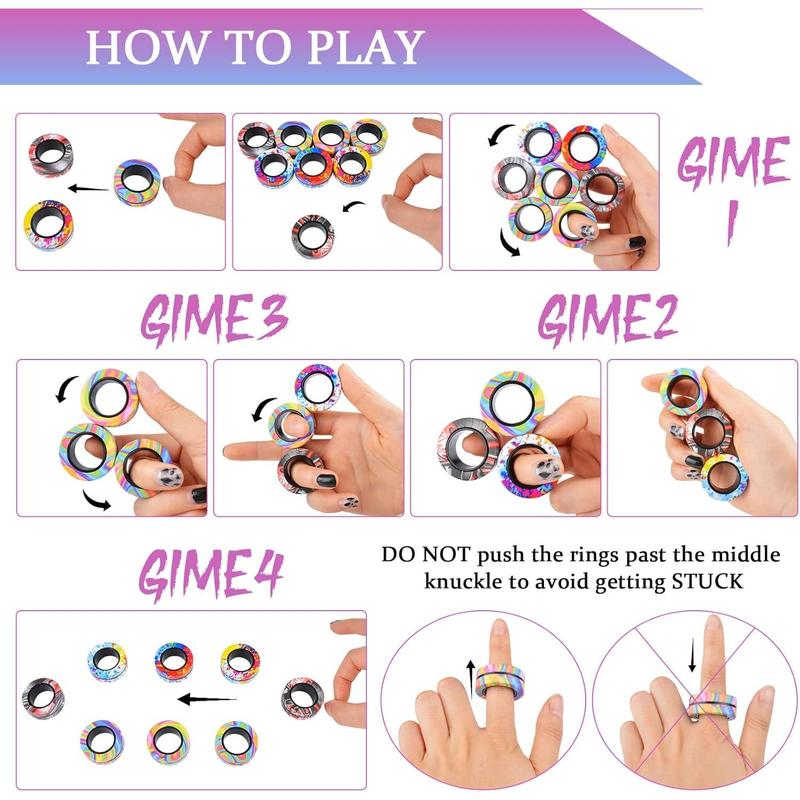 9Pcs Magnetic Rings Fidget Toy Set, ADHD Anxiety Magnetic Fidget Toys Adults Fidget Spinner Rings for Relief, Gifts for 8+ Year Old Teen Boy Girl