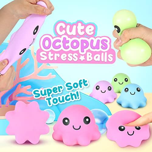 Octopus Stress Balls for Kids 4 Pack: Octopus Squishy Balls Squeeze Toys - Stress Relief Ball for Children - Sensory Toy for Hand Grip, Classroom Prizes Party Favors