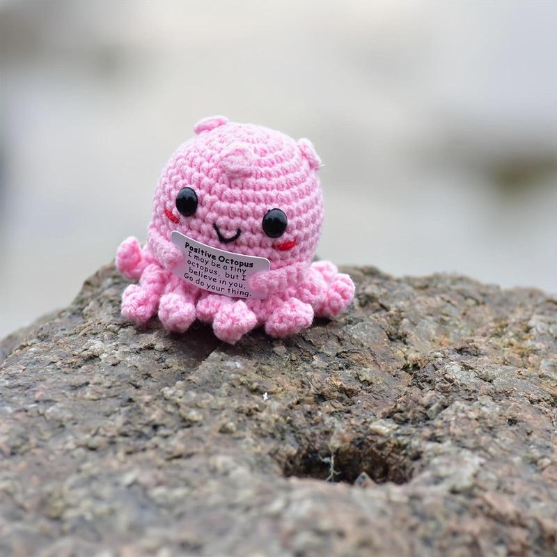 Positive Octopus Design Crochet Ornament, 1 Count Cute Mini Knitting Ornament with Positive Card, Handmade Emotional Support Gift for Friends Classmates Lovers Family