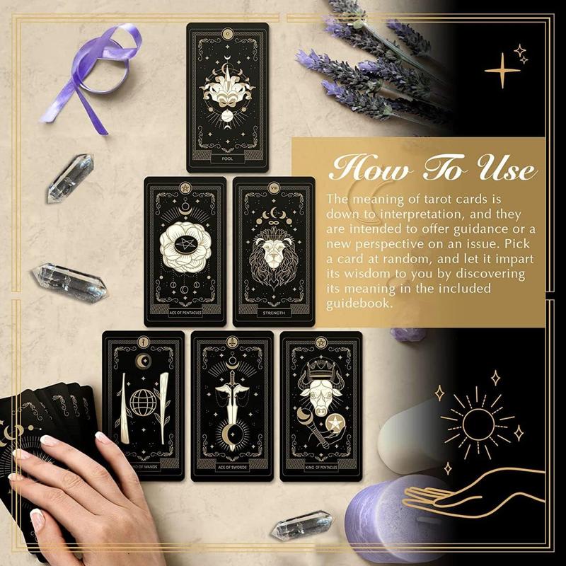 Moon Tarot Cards Set with Guide Book - 78 Original Tarot Cards Deck - Astrology Unique Deck with Healing Crystal - Hand Drawn True Black Tarot Cards - Modern Witch Tarot Deck with Pouch