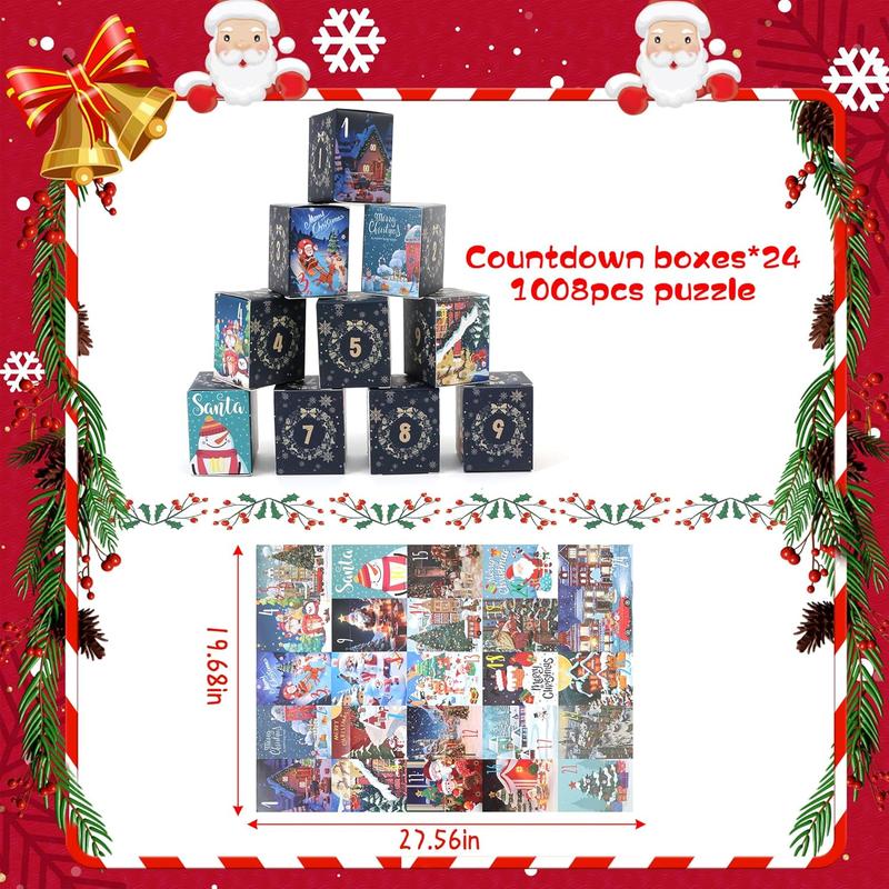 Advent Calendar 2024 Christmas Puzzle for Adults and Kids, 24 Days-1008 Pieces Christmas Countdown Calendar Puzzles, Funny Holiday Puzzles for Adults and Kids as Christmas Decor