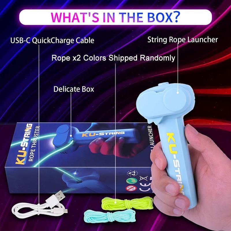 The Original Glow-In-The-Dark String Shooter Toy w  Dual Built-in UV Blacklights - Safe Fun Adult & Kids Rope Launcher Christmas Gifts