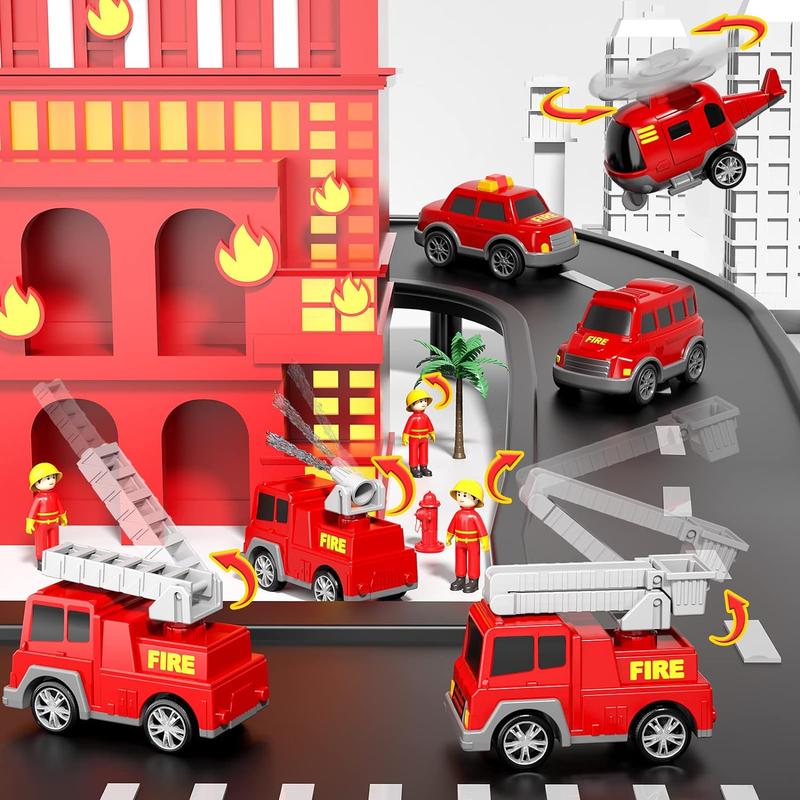 Fire Truck Toys , 5 in 1 ,7 in 1,Truck Friction Power Toy Car, Fire Rescue Truck, Ladder Truck, Helicopter and Sprinkler, Christmas Birthday Gifts