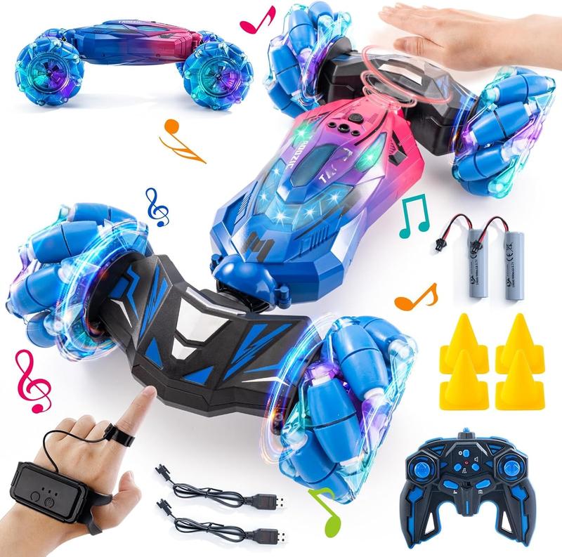 Gesture Sensing RC Stunt Car, 2.4GHz 4WD Stunt Car Toys for Ages 6-12 yr Boys Girls, Hand Controlled Remote Control Twist Cars, Offroad 360? Rotation with Lights and Music for Birthday Gifts