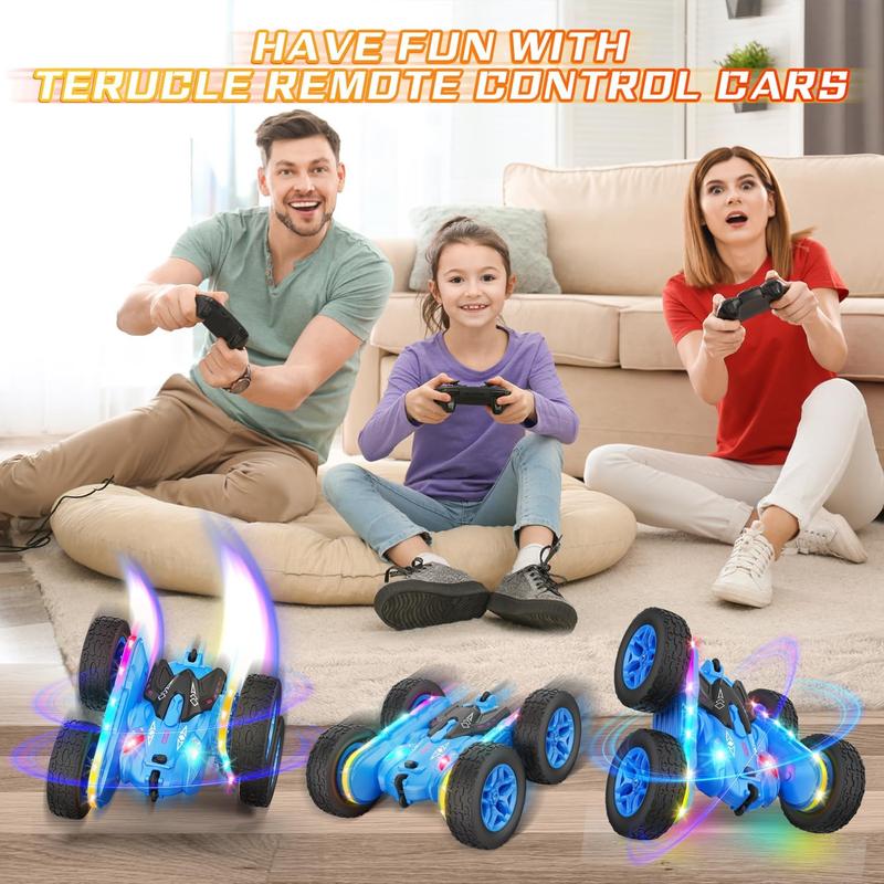 Remote Control Car, Rc Cars Stunt RC Car Toys New Upgraded Strip Lights and Headlights Car Toys Double-Sided 360 Rotating 4WD Rc Drift Truck for Boys Girls Birthday Gift (Blue)